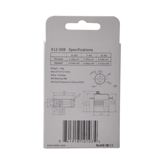 Hot Sales KST X12-508 6.2kg Metal Gear HV Digital Coreless Motor for UAV Helicopter Airplane RC Model